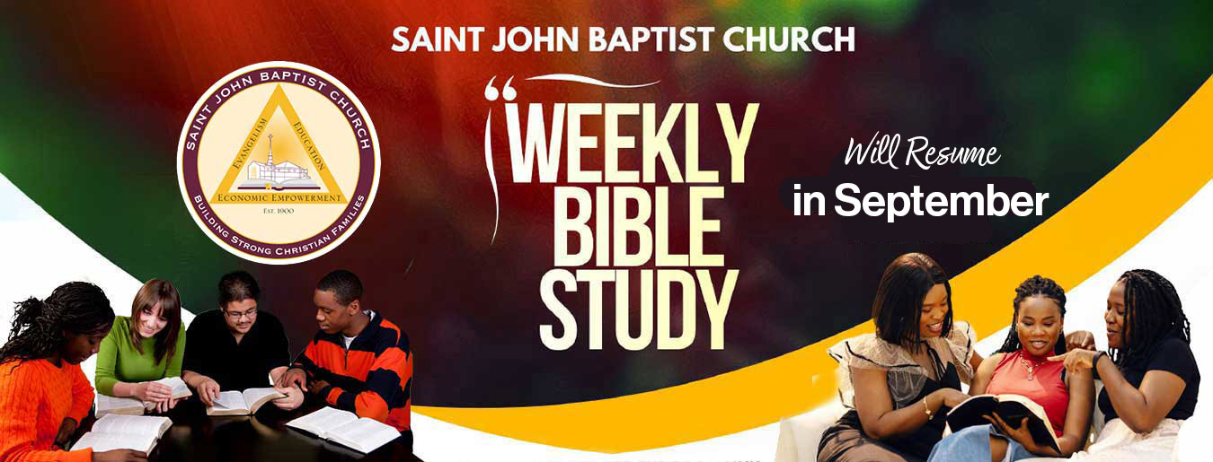 burgundy colored banner advertiising weekly biible study on wednesdays at 6:00pm