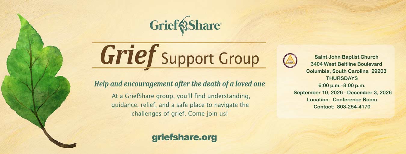 brown banner with a green leaf to advertise the Grief suppor group  that meets on thursdays throiugh December 3rd