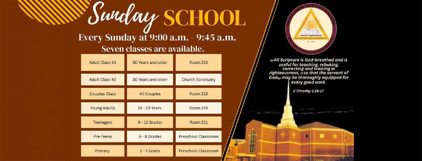 burgundy banner with an image of th echurch and church logo