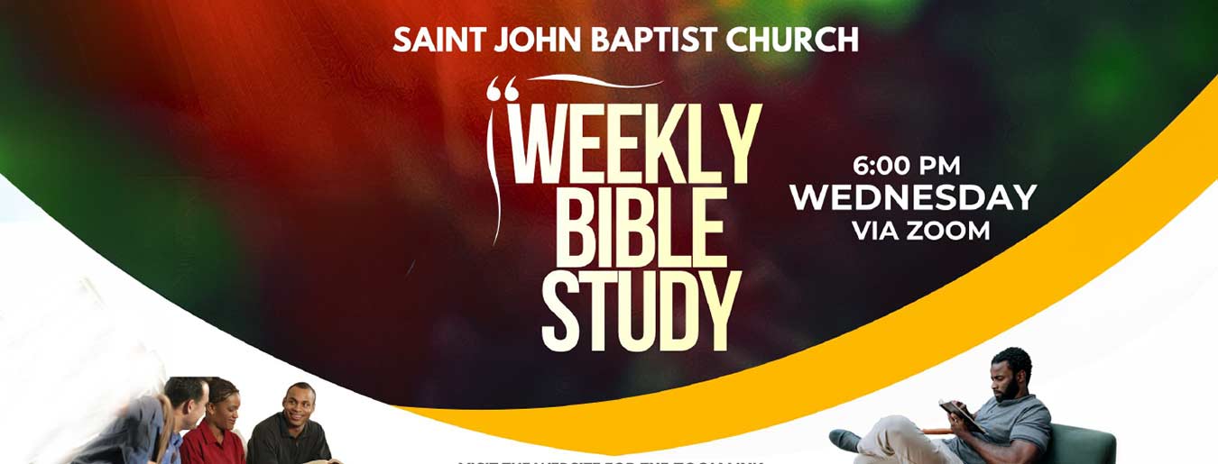 burgundy colored banner advertiising weekly biible study on wednesdays at 6:00pm