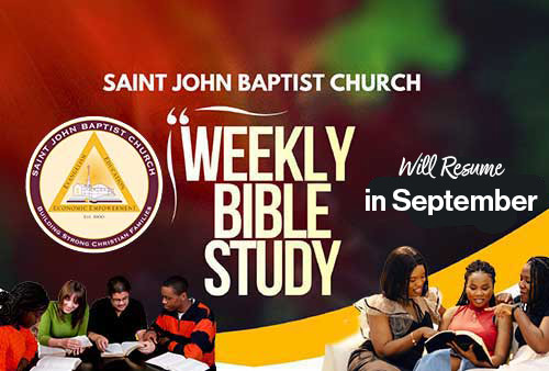 burgundy colored banner advertiising weekly biible study on wednesdays at 6:00pm