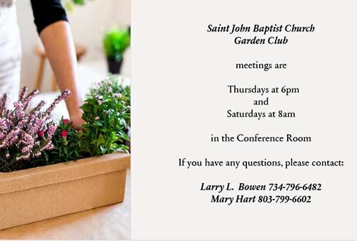 gardening advertisement for the Garden Club that meets on Thursdays and Saturdays