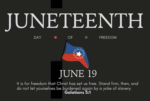 a black banner to advertise Juneteenth on June 19th