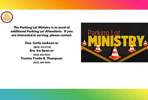 colorul announcement for the parking lot ministy needing parking lot attendants