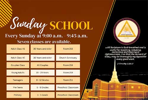 burgundy banner with an image of th echurch and church logo