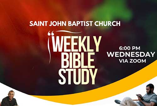 burgundy colored banner advertiising weekly biible study on wednesdays at 6:00pm